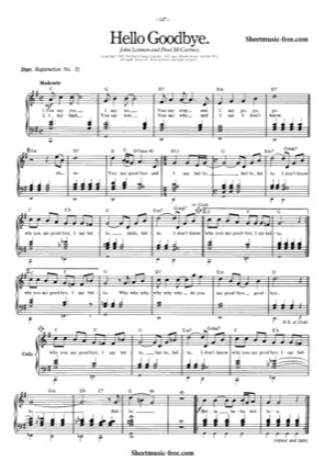Thumbnail of first page of Hello Goodbye  piano sheet music PDF by The Beatles.