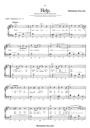 Thumbnail of first page of Help  piano sheet music PDF by The Beatles.