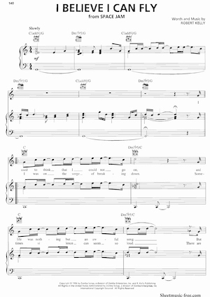 Thumbnail of first page of I Believe I Can Fly  piano sheet music PDF by R Kelly.