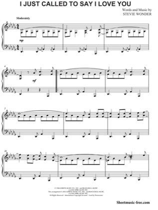 Thumbnail of first page of I Just Called To Say I Love You  piano sheet music PDF by Stevie Wonder.