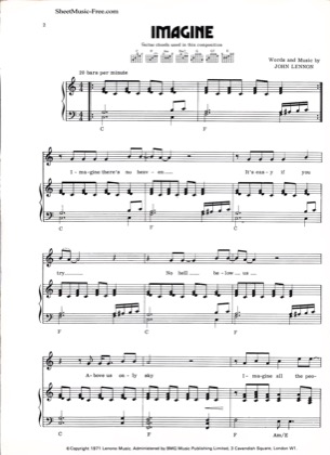 Thumbnail of first page of Imagine  piano sheet music PDF by John Lennon.