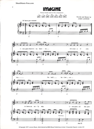 Imagine John Lennon Free Piano Sheet Music Pdf