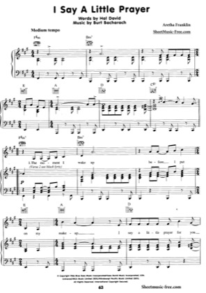 Thumbnail of first page of I Say A Little Prayer  piano sheet music PDF by Aretha Franklin.