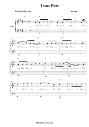Thumbnail of first page of I Was Here  piano sheet music PDF by Beyonce.