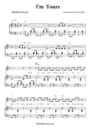 Thumbnail of first page of I'm Yours  piano sheet music PDF by Jason Mraz.