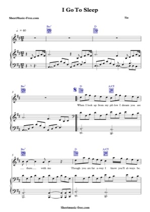 Thumbnail of first page of I Go To Sleep  piano sheet music PDF by Sia.