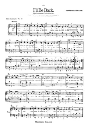Thumbnail of first page of I'll Be Back  piano sheet music PDF by The Beatles.
