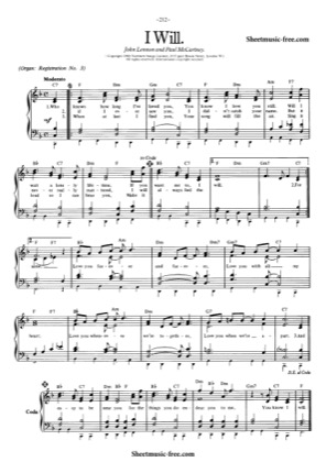 Thumbnail of first page of I Will  piano sheet music PDF by The Beatles.