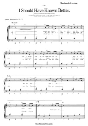 Thumbnail of first page of I Should Have Known Better  piano sheet music PDF by The Beatles.