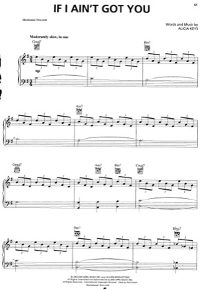 Thumbnail of first page of If I Ain't Got You  piano sheet music PDF by Alicia Keys.