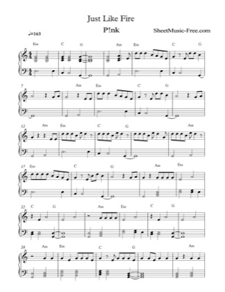 Thumbnail of first page of Just Like Fire  piano sheet music PDF by Pink.