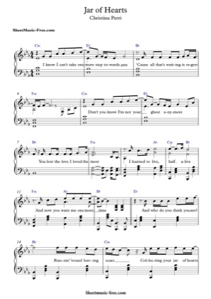 Thumbnail of first page of Jar Of Hearts  piano sheet music PDF by Christina Perri.
