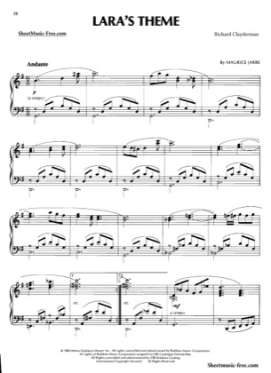 Thumbnail of first page of Lara's Theme piano sheet music PDF by Richard Clayderman.