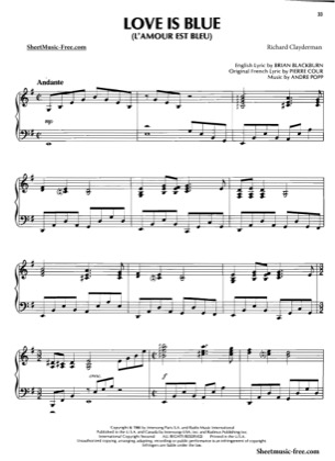 Thumbnail of first page of Love Is Blue piano sheet music PDF by Richard Clayderman.