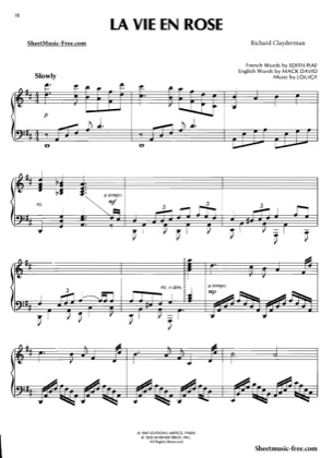 Thumbnail of first page of La Vie En Rose Piano piano sheet music PDF by Richard Clayderman.