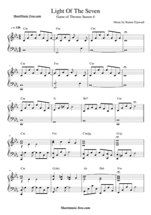 Thumbnail of first page of Light Of The Seven (Game Of Thrones Theme Song) piano sheet music PDF by Game Of Thrones.