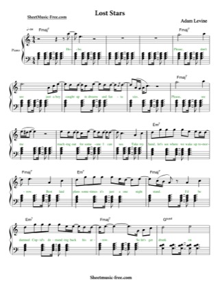 Thumbnail of first page of Lost Stars piano sheet music PDF by Adam Levine.