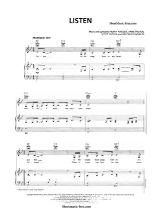 Thumbnail of first page of Listen piano sheet music PDF by Beyonce.