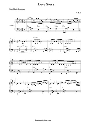 Thumbnail of first page of Love Story piano sheet music PDF by Francis Lai.
