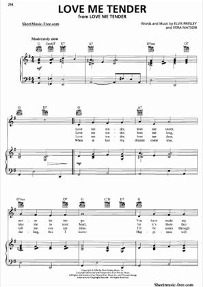 Thumbnail of first page of Love Me Tender  piano sheet music PDF by Elvis Presley.