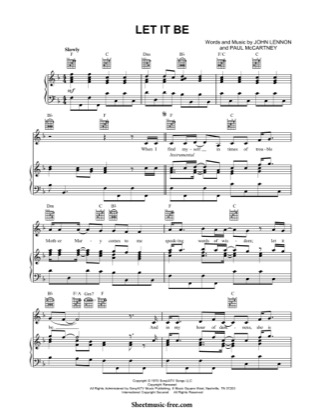 Thumbnail of first page of Let It Be piano sheet music PDF by The Beatles.