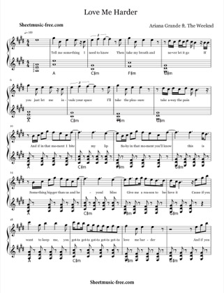 Thumbnail of first page of Love Me Harder piano sheet music PDF by Ariana Grande.