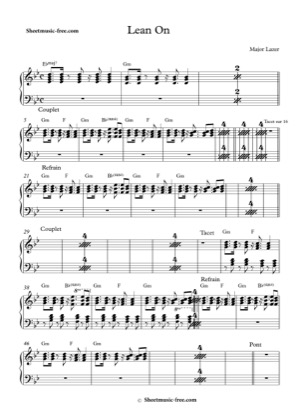 Thumbnail of first page of Lean On piano sheet music PDF by Major Lazer.