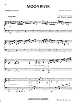 Thumbnail of first page of Moon River piano sheet music PDF by Richard Clayderman.