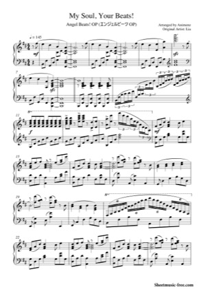 Thumbnail of first page of My Soul Your Beats  piano sheet music PDF by Angel Beats.