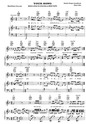 Thumbnail of first page of Your Song (Moulin Rouge) piano sheet music PDF by Moulin Rouge.