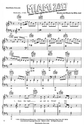 Thumbnail of first page of Miami 2017 piano sheet music PDF by Billy Joel.