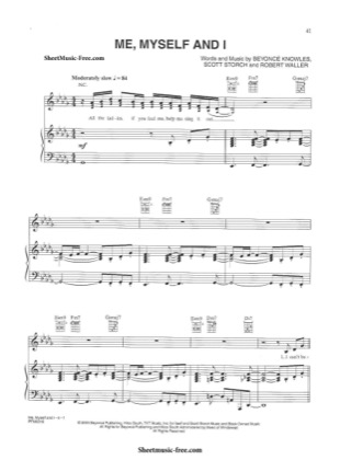 Thumbnail of first page of Me Myself And I piano sheet music PDF by Beyonce.