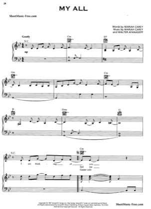 Thumbnail of first page of My All  piano sheet music PDF by Mariah Carey.