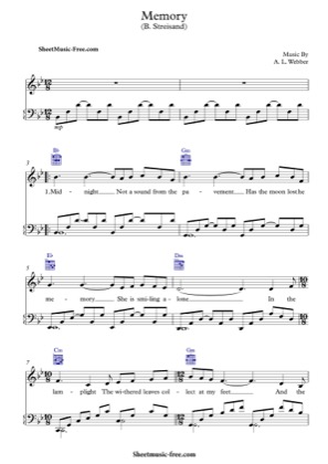 Thumbnail of first page of Memory  piano sheet music PDF by Barbra Streisand.