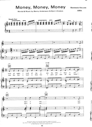 Thumbnail of first page of Money Money Money piano sheet music PDF by ABBA.