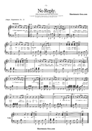 Thumbnail of first page of No Reply piano sheet music PDF by The Beatles.