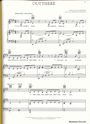 Thumbnail of first page of Out There piano sheet music PDF by The Hunchback of Notre Dame.