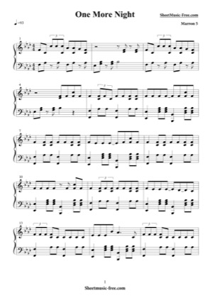 Thumbnail of first page of One More Night piano sheet music PDF by Maroon 5.
