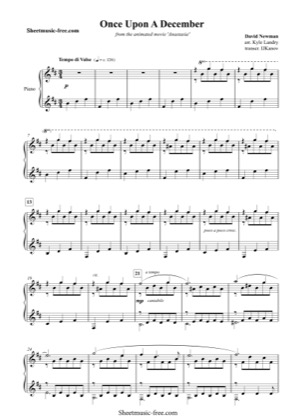 Thumbnail of first page of Once Upon A December piano sheet music PDF by Anastasia.
