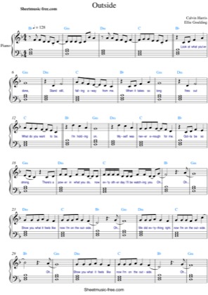 Thumbnail of first page of Outside piano sheet music PDF by Calvin Harris.