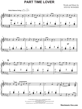 Thumbnail of first page of Part Time Lover piano sheet music PDF by Stevie Wonder.