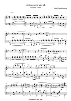 Thumbnail of first page of Pokemon Gotta Catch em all piano sheet music PDF by Pokemon.