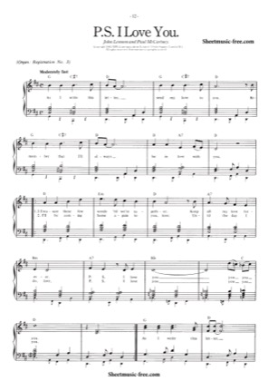 Thumbnail of first page of P.S. I love you  piano sheet music PDF by The Beatles.