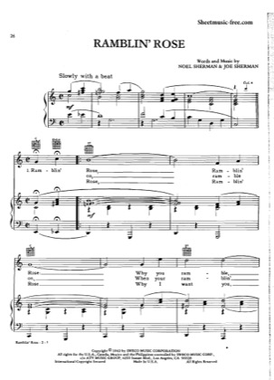 Thumbnail of first page of Ramblin Rose piano sheet music PDF by Nat King Cole.