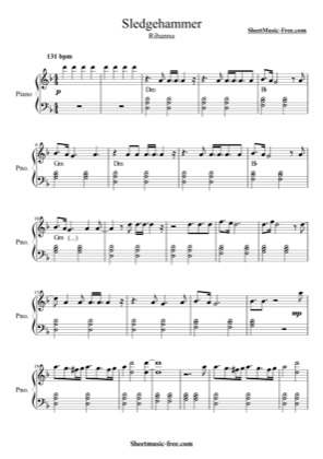 Thumbnail of first page of Sledgehammer piano sheet music PDF by Rihanna.