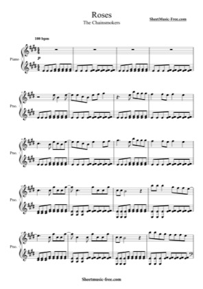 Thumbnail of first page of Roses piano sheet music PDF by The Chainsmokers.