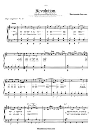 Thumbnail of first page of Revolution piano sheet music PDF by The Beatles.