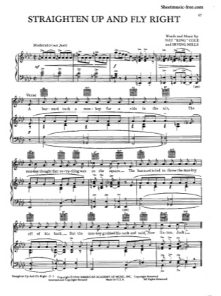 Thumbnail of first page of Straighten Up And Fly Right piano sheet music PDF by Nat King Cole.