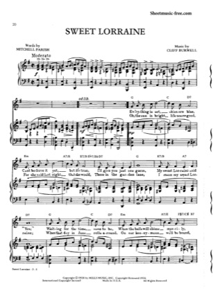 Thumbnail of first page of Sweet Lorraine piano sheet music PDF by Nat King Cole.