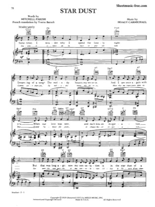 Thumbnail of first page of Stardust piano sheet music PDF by Nat King Cole.